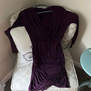 Purple, long sleeve mini dress. Cinched & flattering on tummy. Size LG.